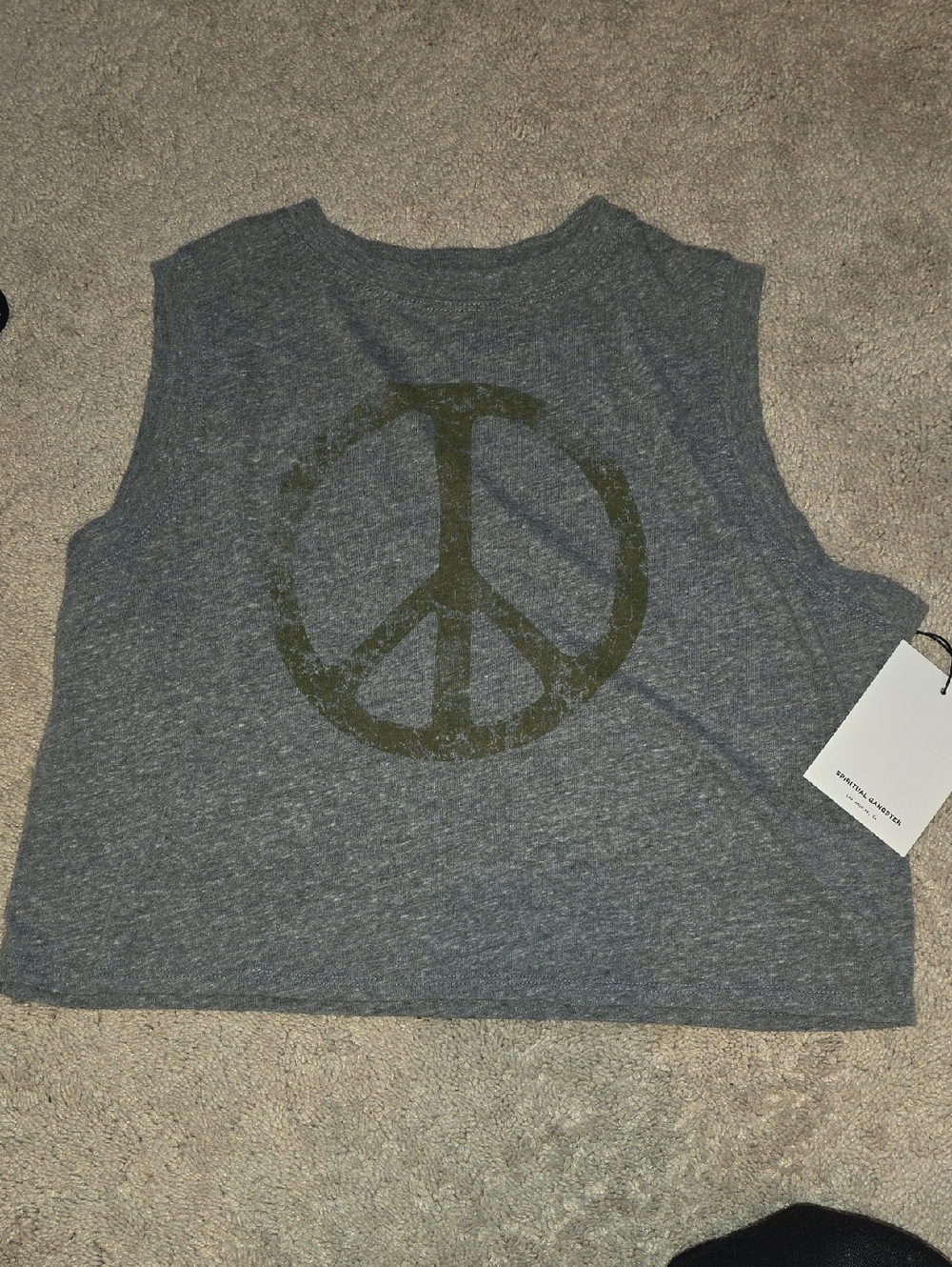 Spiritual Gangster Sleeveless Peace Graphic Crop Top - Gray